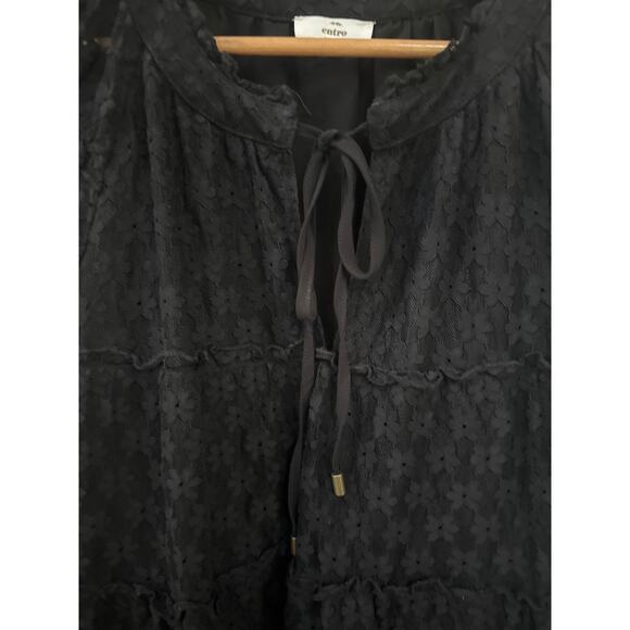 Entro Lace Top Blouse Black Pullover Boho Peasant Dark Romantic Date Night Large - Picture 5 of 6